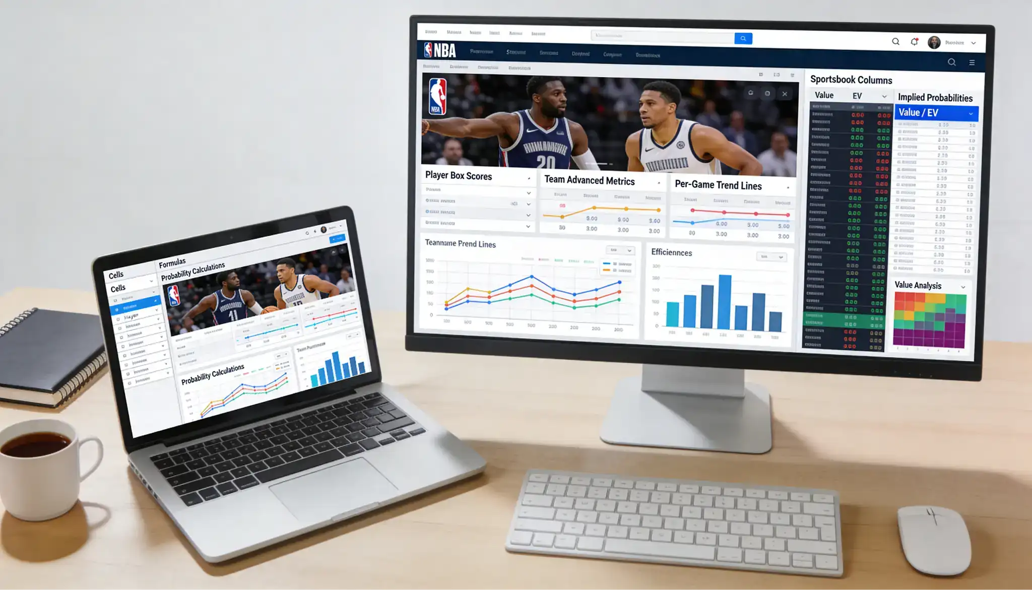 Basketball analytics data with NBA betting odds comparison charts